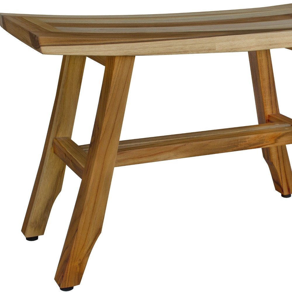 28" Natural Teak Rectangular Shower Bench. Shower bench isolated on a plain white background, showing a tan teak surface.