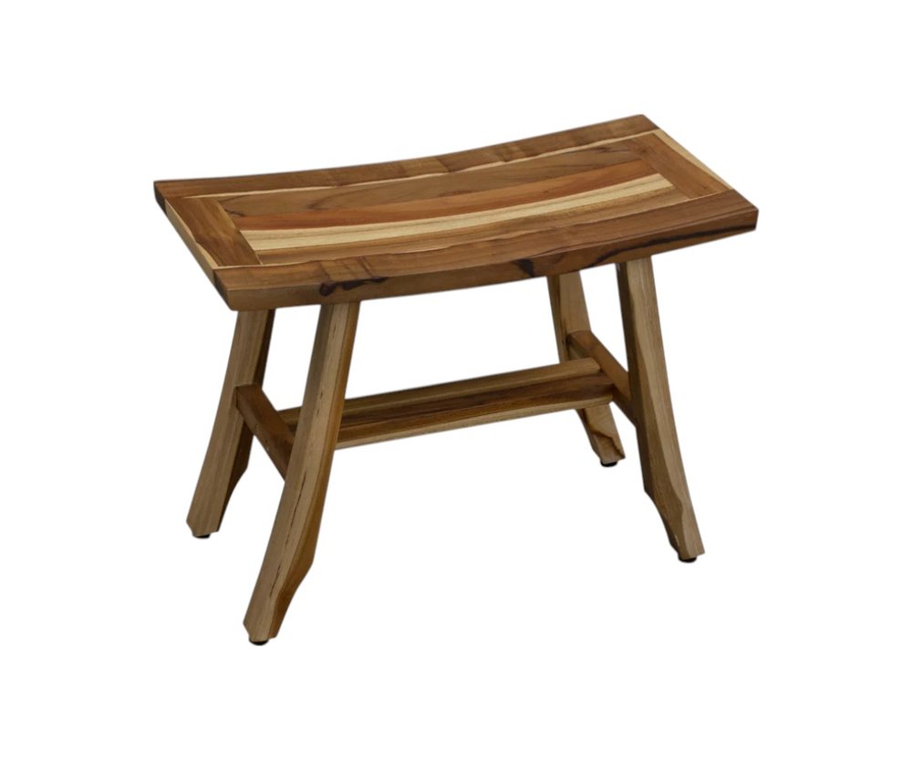 24" Brown Teak Rectangular Shower Bench. Shower bench isolated on a plain white background, showing a brown teak surface.