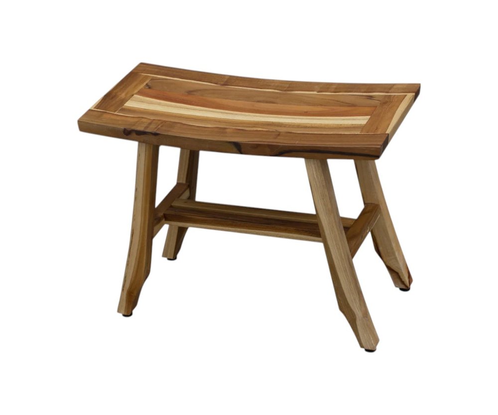 24" Brown Teak Rectangular Shower Bench. Shower bench isolated on a plain white background, in a brown teak finish.