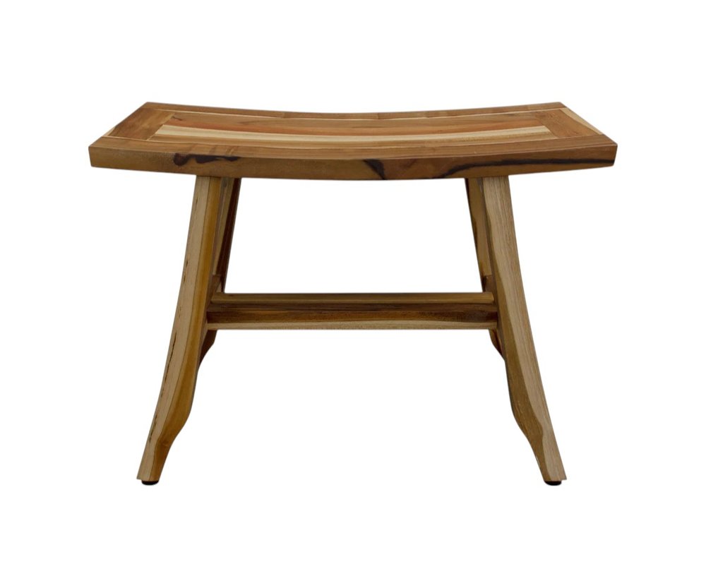 24" Brown Teak Rectangular Shower Bench. Shower bench isolated on a plain white background, finished in brown teak.