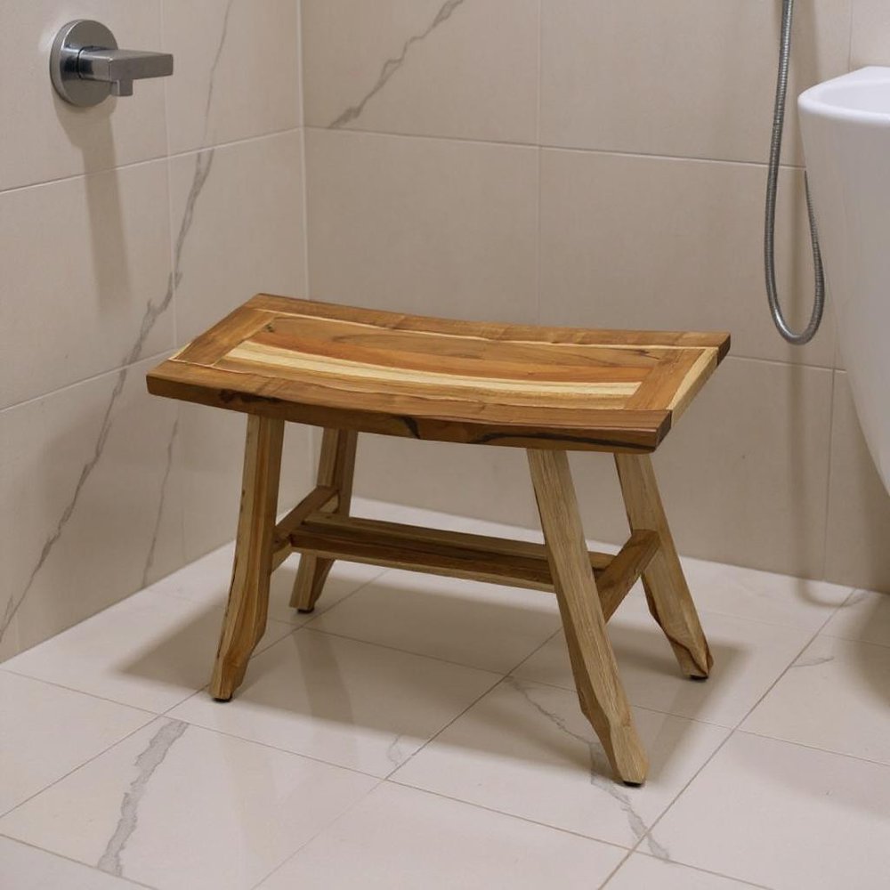 24" Brown Teak Rectangular Shower Bench. Shower bench in brown teak.