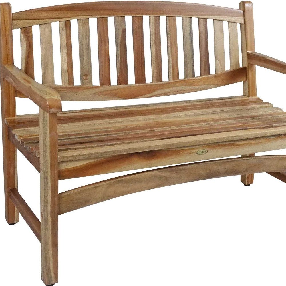 26" Natural Teak Solid Wood Garden Bench. Outdoor benche isolated on a plain white background, showing a tan wood surface.