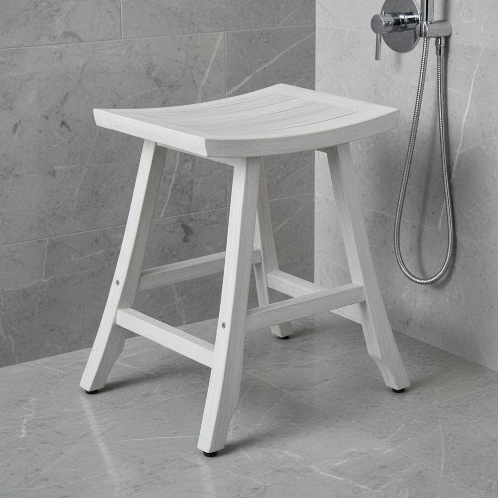 Detail view of 24" X 20" White Teak Square Shower Bench, filling the frame with the white texture.