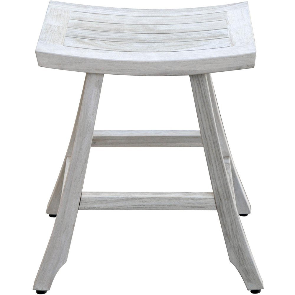 24" X 20" White Teak Square Shower Bench. Shower bench isolated on a plain white background, finished in white.