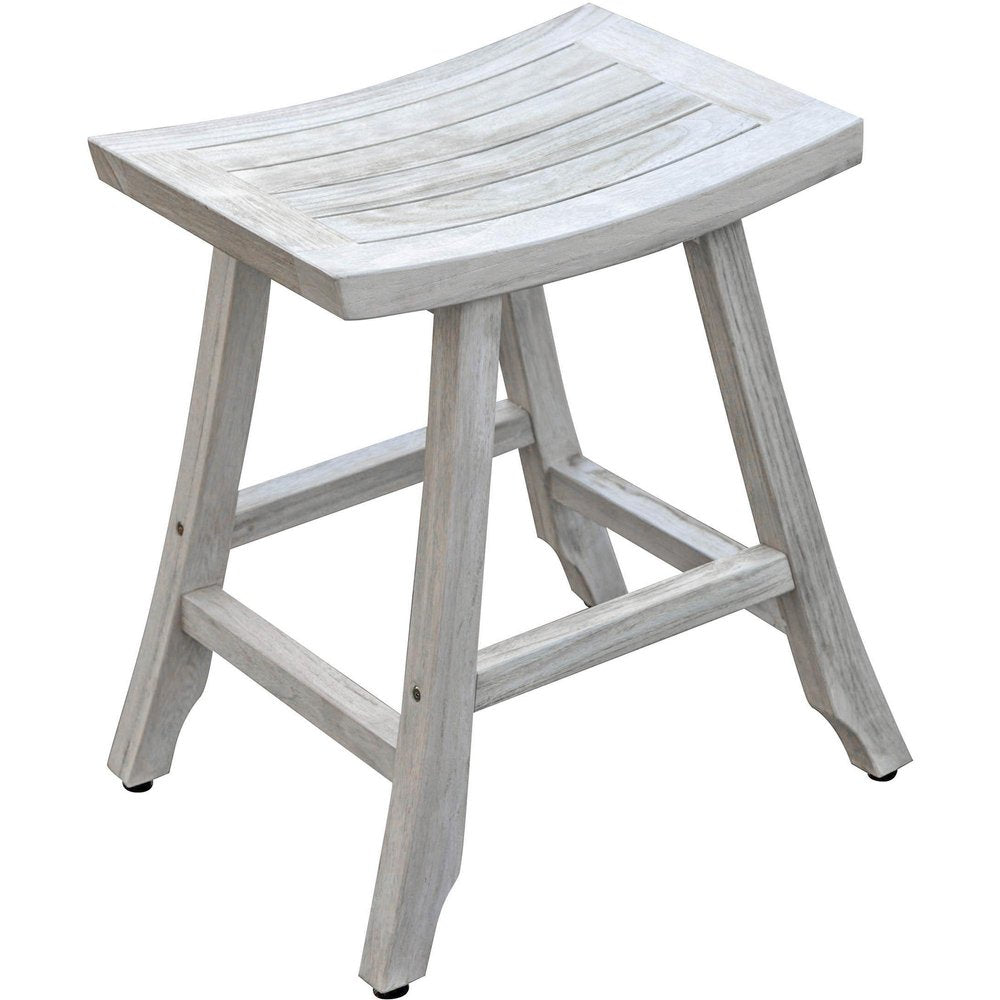 24" X 20" White Teak Square Shower Bench. Shower bench isolated on a plain white background, showing its white color.
