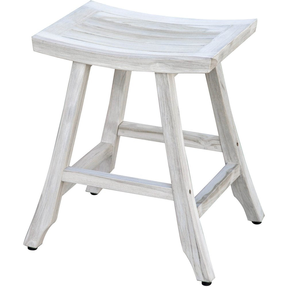 24" X 20" White Teak Square Shower Bench. Shower bench isolated on a plain white background, finished in white.