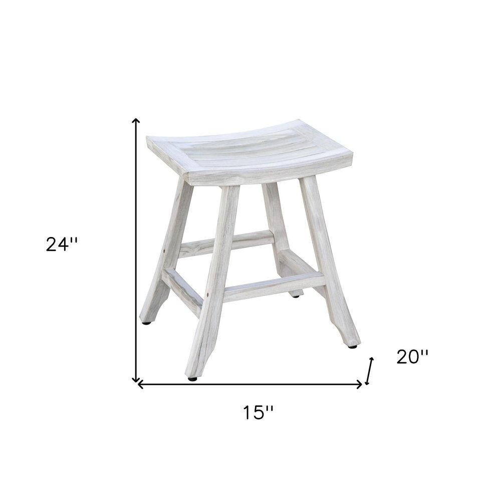 24" X 20" White Teak Square Shower Bench. Shower bench isolated on a plain white background, showing its white color.