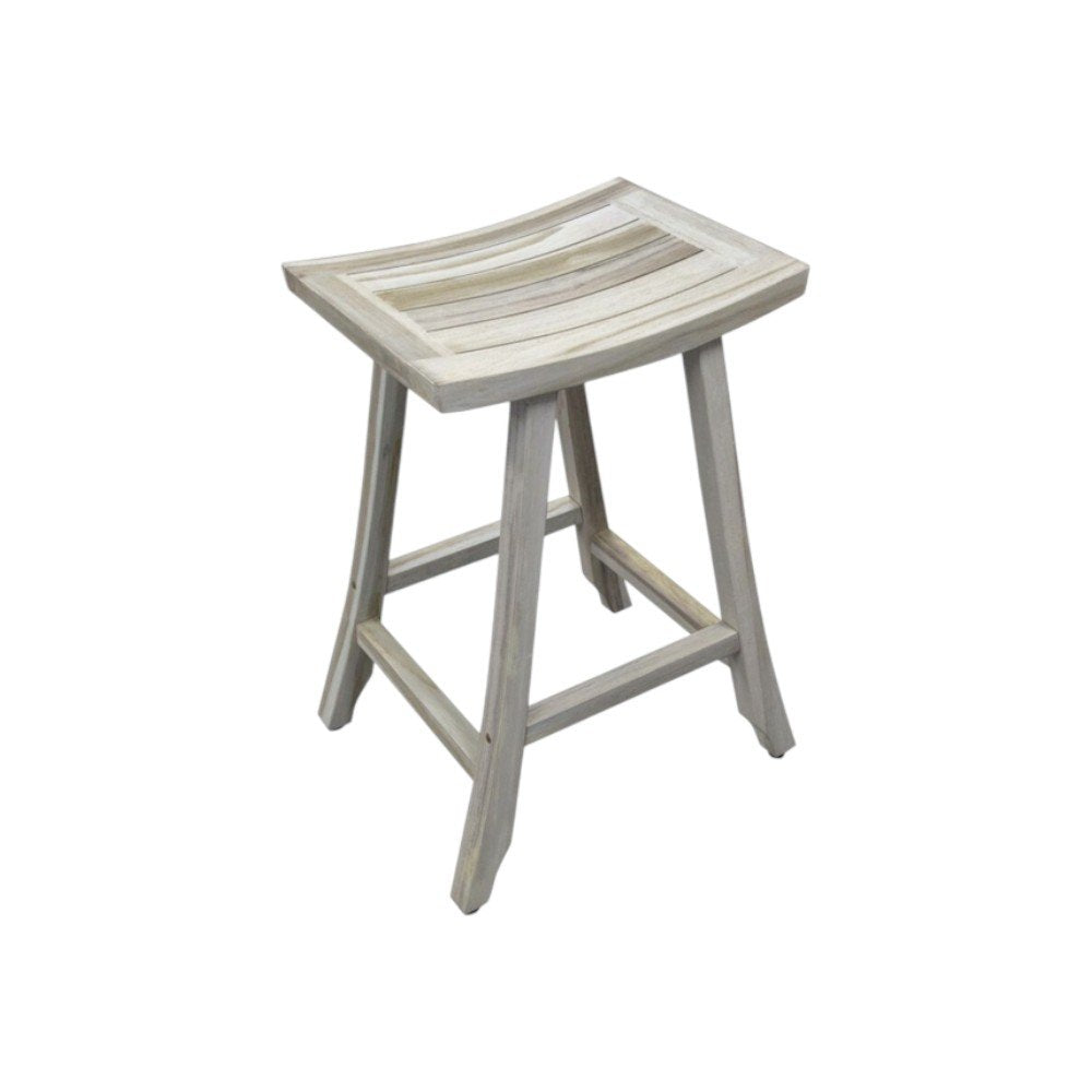30" X 15" Light Gray Teak Square Shower Bench. Shower bench isolated on a plain white background, showing its light gray color.