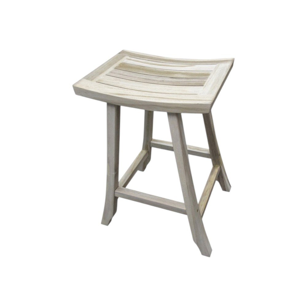 30" X 15" Light Gray Teak Square Shower Bench. Shower bench isolated on a plain white background, in a light gray teak finish.