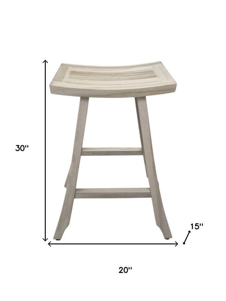 30" X 15" Light Gray Teak Square Shower Bench. Shower bench isolated on a plain white background, in a light gray teak finish.