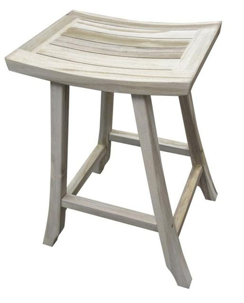 30" X 15" Light Gray Teak Square Shower Bench. Shower bench isolated on a plain white background, in a light gray teak finish.