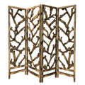 84" Brown Solid WoodFolding Four Panel Screen Room Divider on a white background