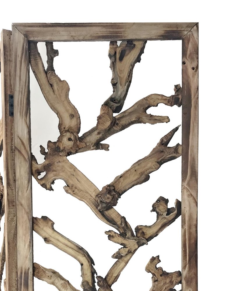 84" Brown Solid WoodFolding Four Panel Screen Room Divider on a white background