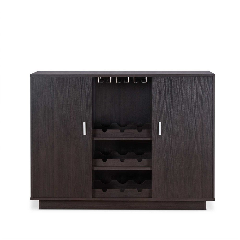Espresso Wood Finish Wine And Stemware Cabinet on a white background