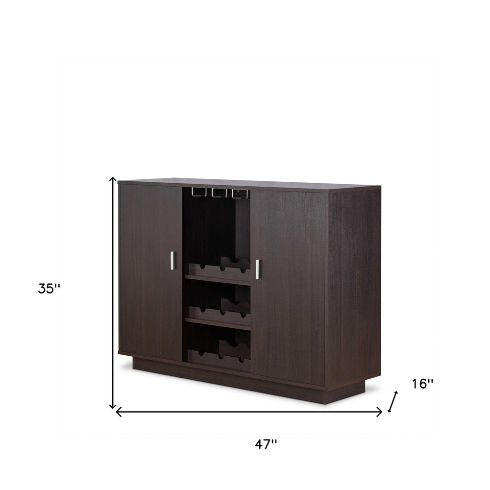 Espresso Wood Finish Wine And Stemware Cabinet on a white background