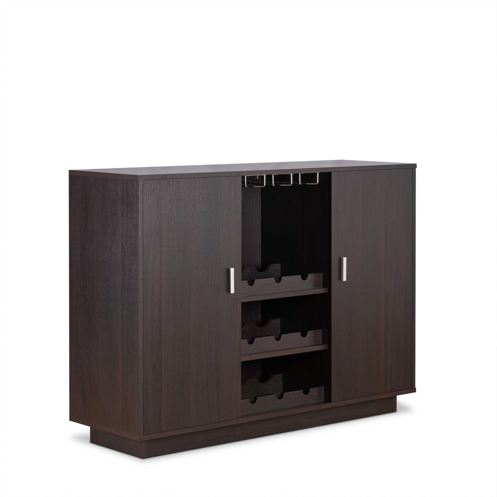 Espresso Wood Finish Wine And Stemware Cabinet on a white background