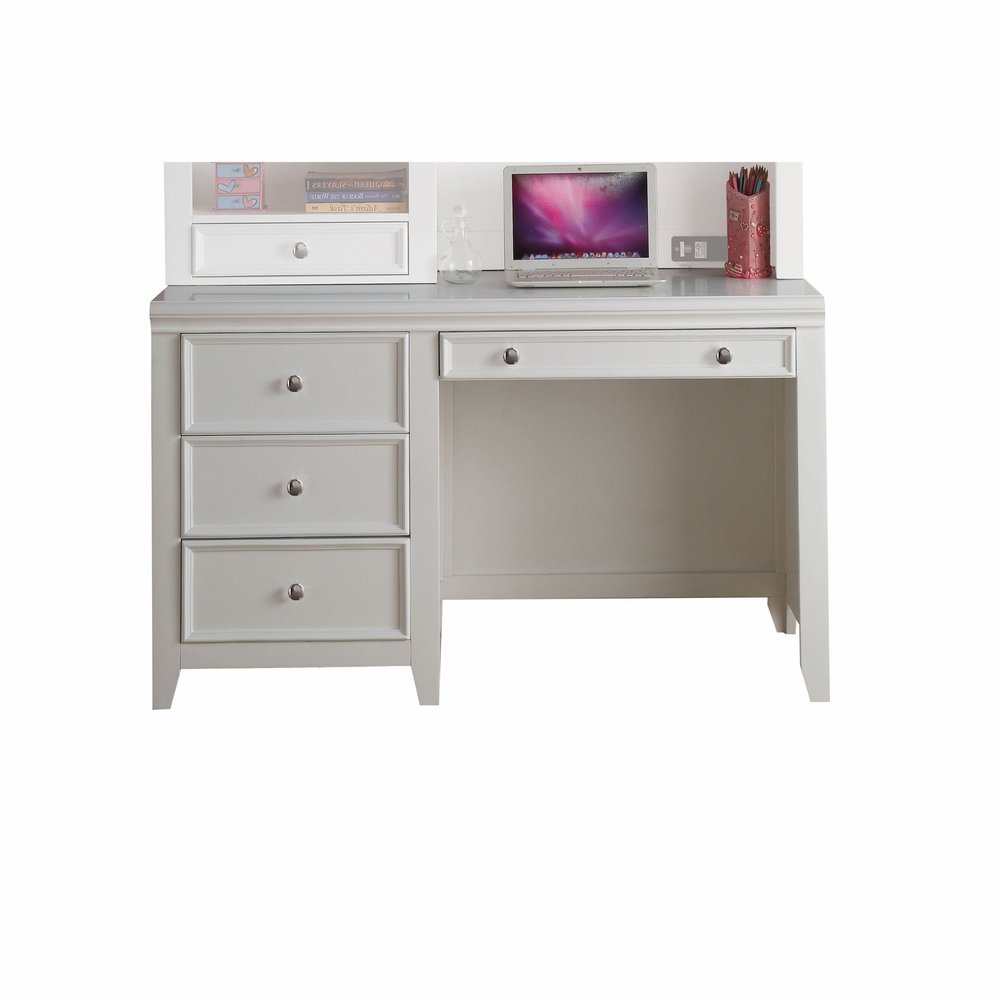 White Wood Computer Desk With 3 Drawers And Keyboard Drawer