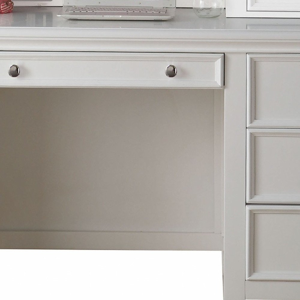 White Wood Computer Desk With 3 Drawers And Keyboard Drawer