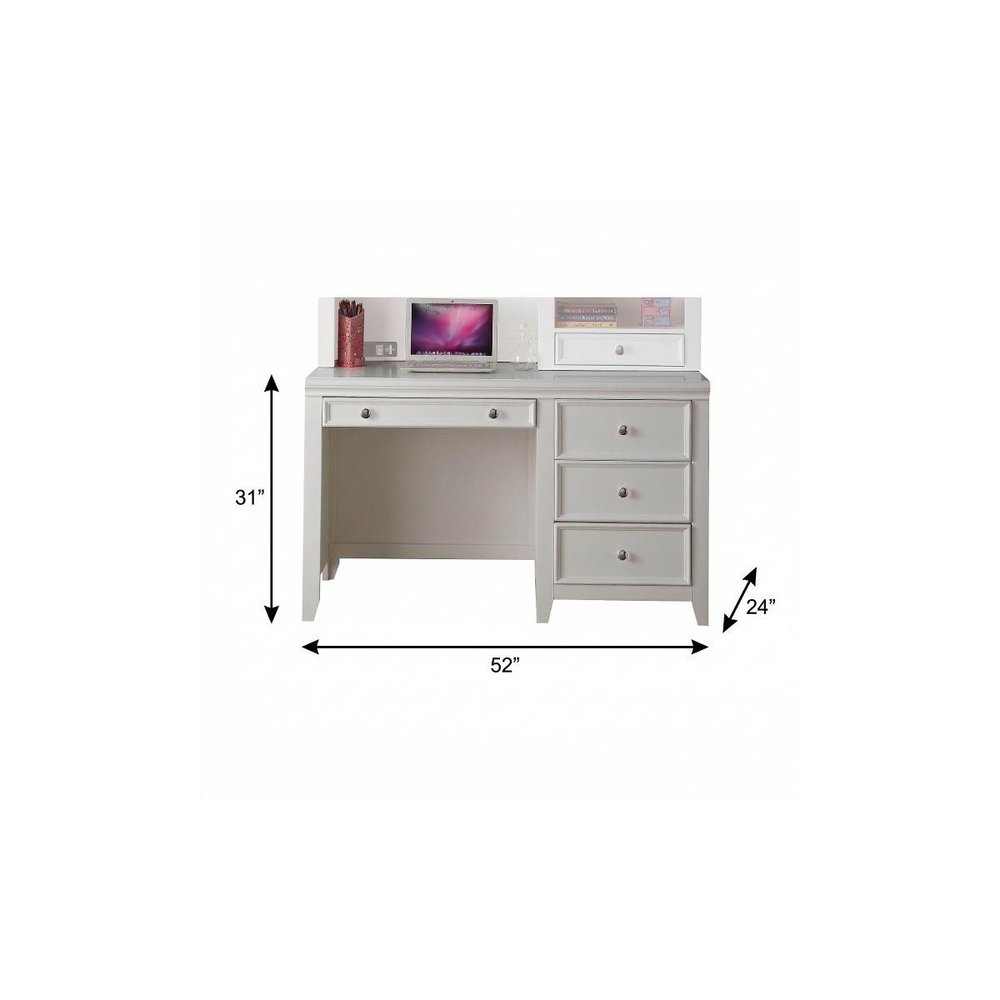White Wood Computer Desk With 3 Drawers And Keyboard Drawer