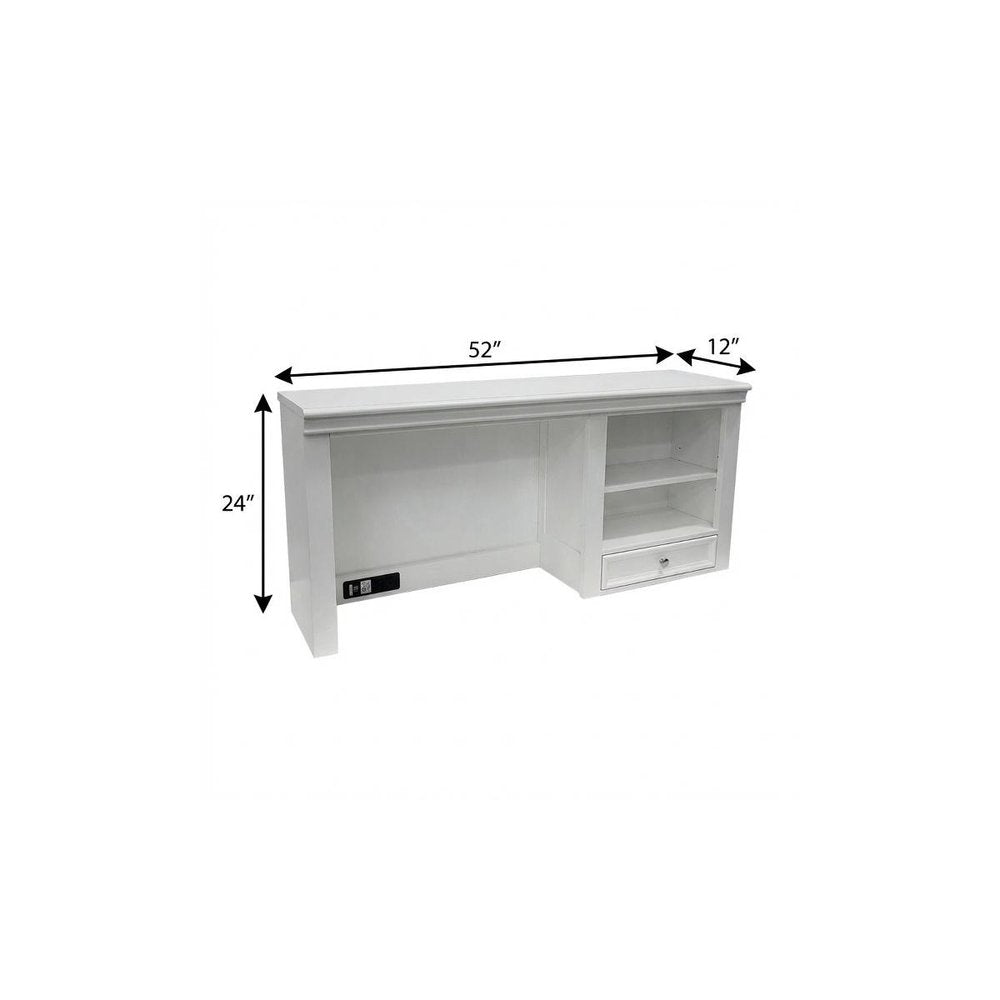 White Wood Computer Hutch With Shelf And Drawer