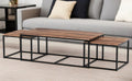 Set of Three 47" Natural And Black Solid Wood And Iron Coffee Table