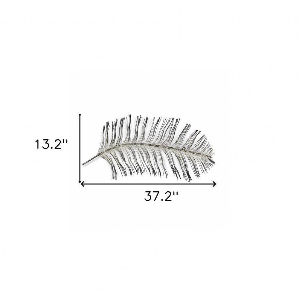 Black And Silver Metal Peacock Feather Wall Decor on a white background