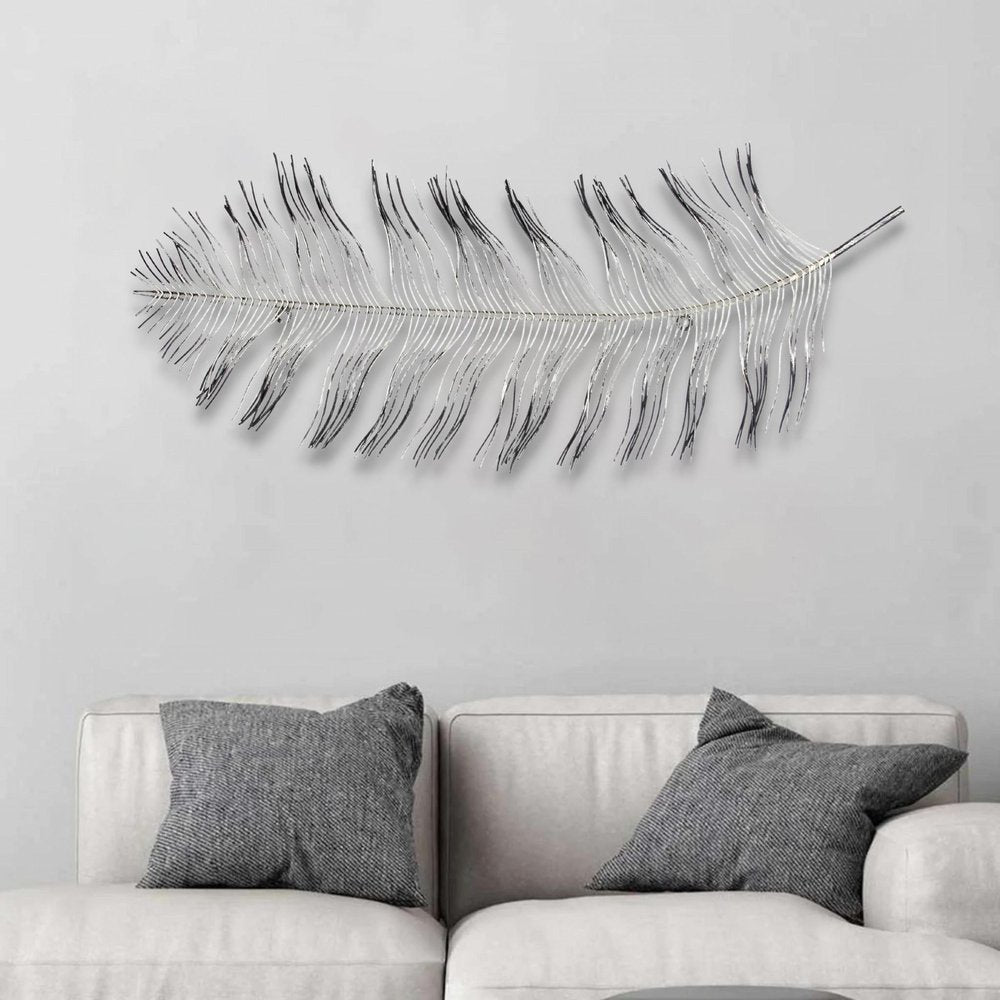 Black And Silver Metal Peacock Feather Wall Decor on a white background