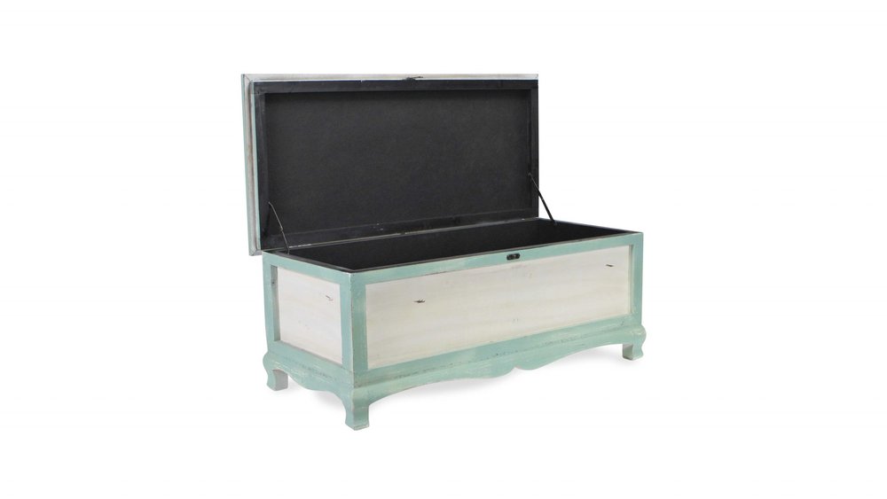 Rectangular Green Wooden With Seat Cushion And Inside Storage Bench on a white background
