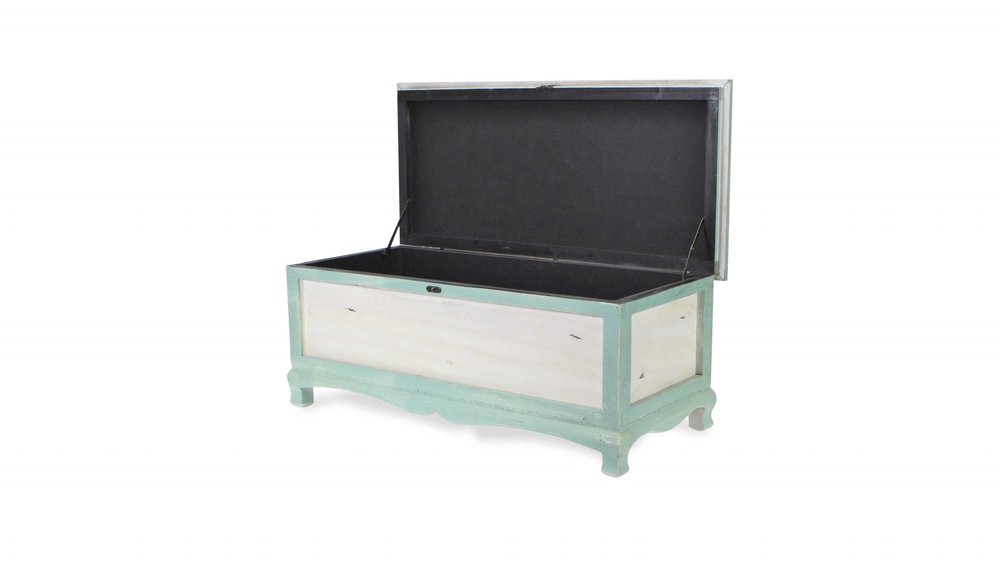 Rectangular Green Wooden With Seat Cushion And Inside Storage Bench on a white background