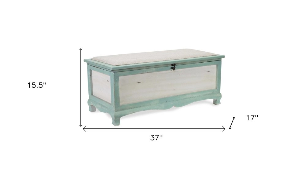 Rectangular Green Wooden With Seat Cushion And Inside Storage Bench on a white background