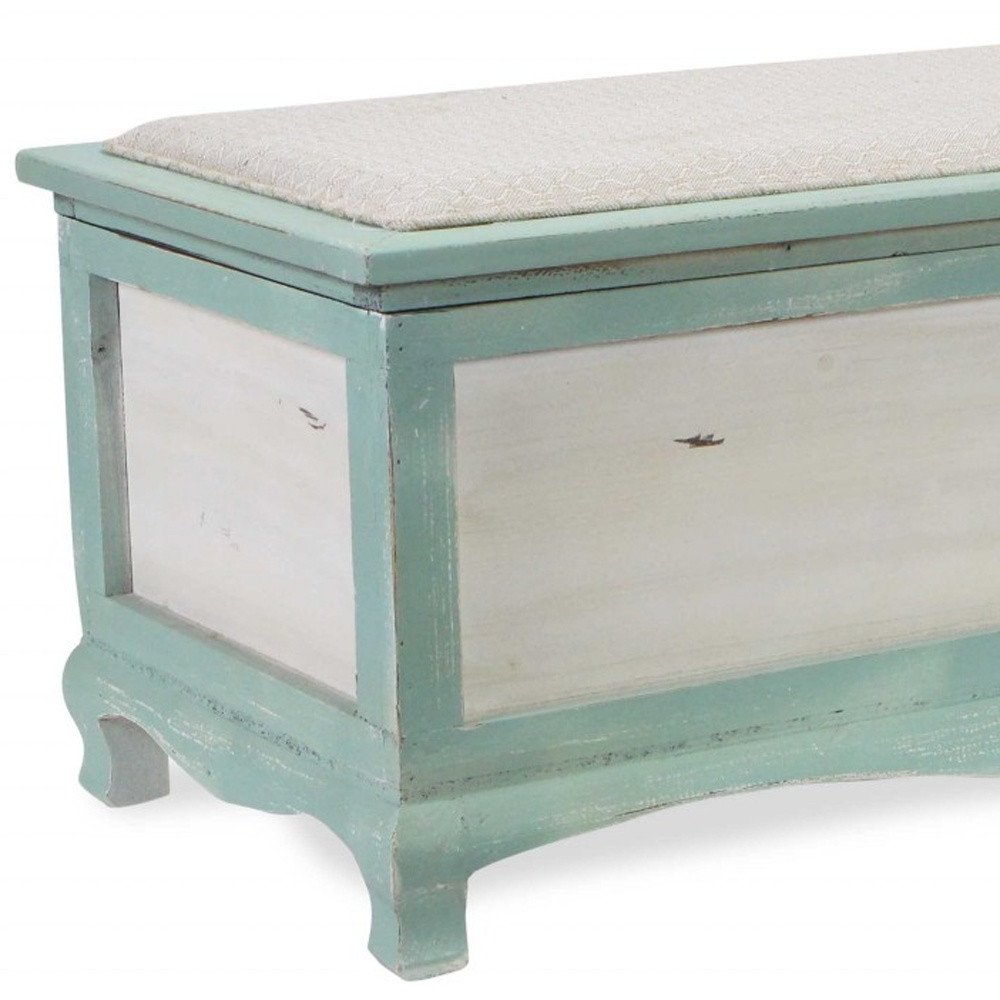 Rectangular Green Wooden With Seat Cushion And Inside Storage Bench on a white background