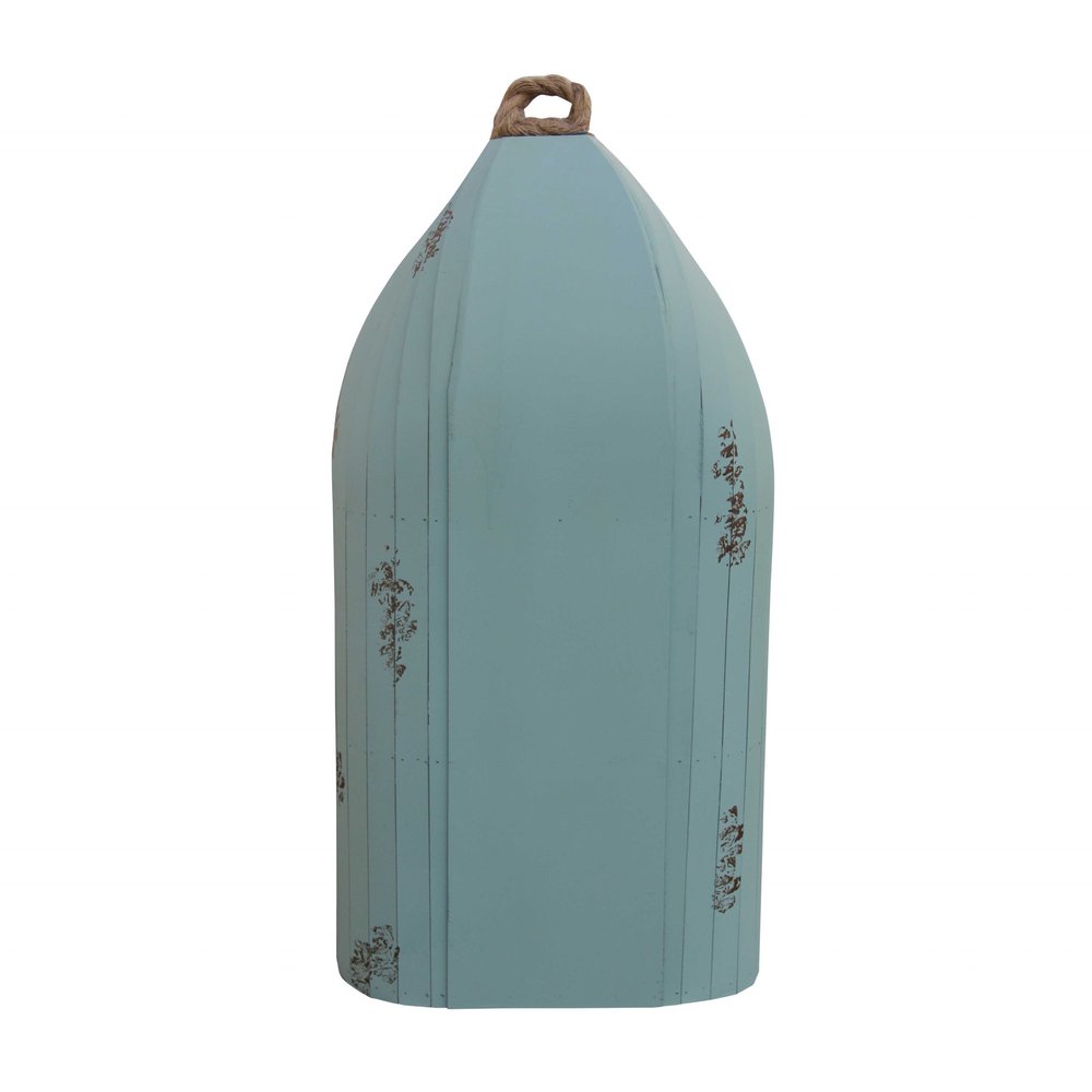34" Aqua Blue Wood Canoe Hanging Shelf. Wall mounted shelve isolated on a plain white background, showing a blue wood surface.