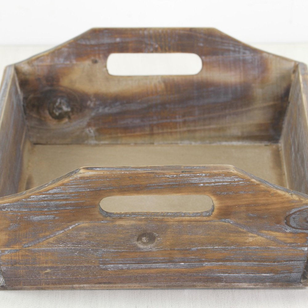 Dark Brown Finish Wood Serving Tray With Handles close-up detail