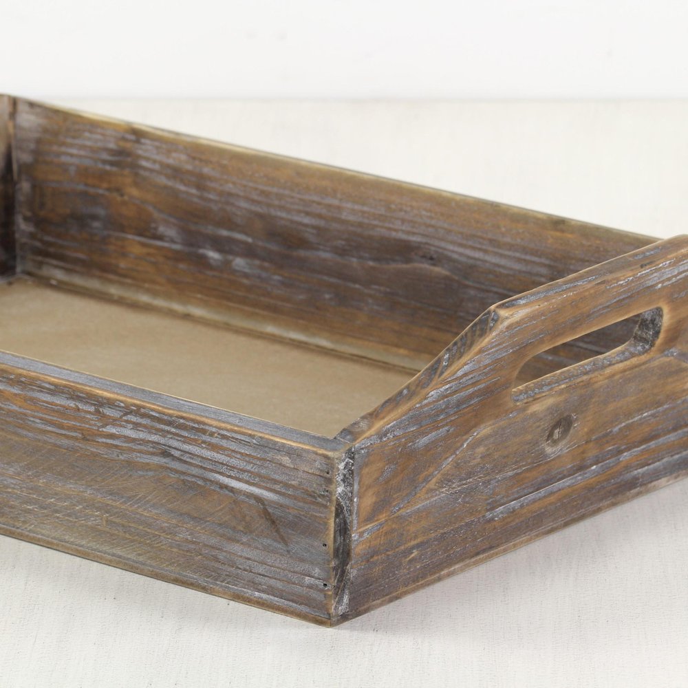 Dark Brown Finish Wood Serving Tray With Handles on a white background