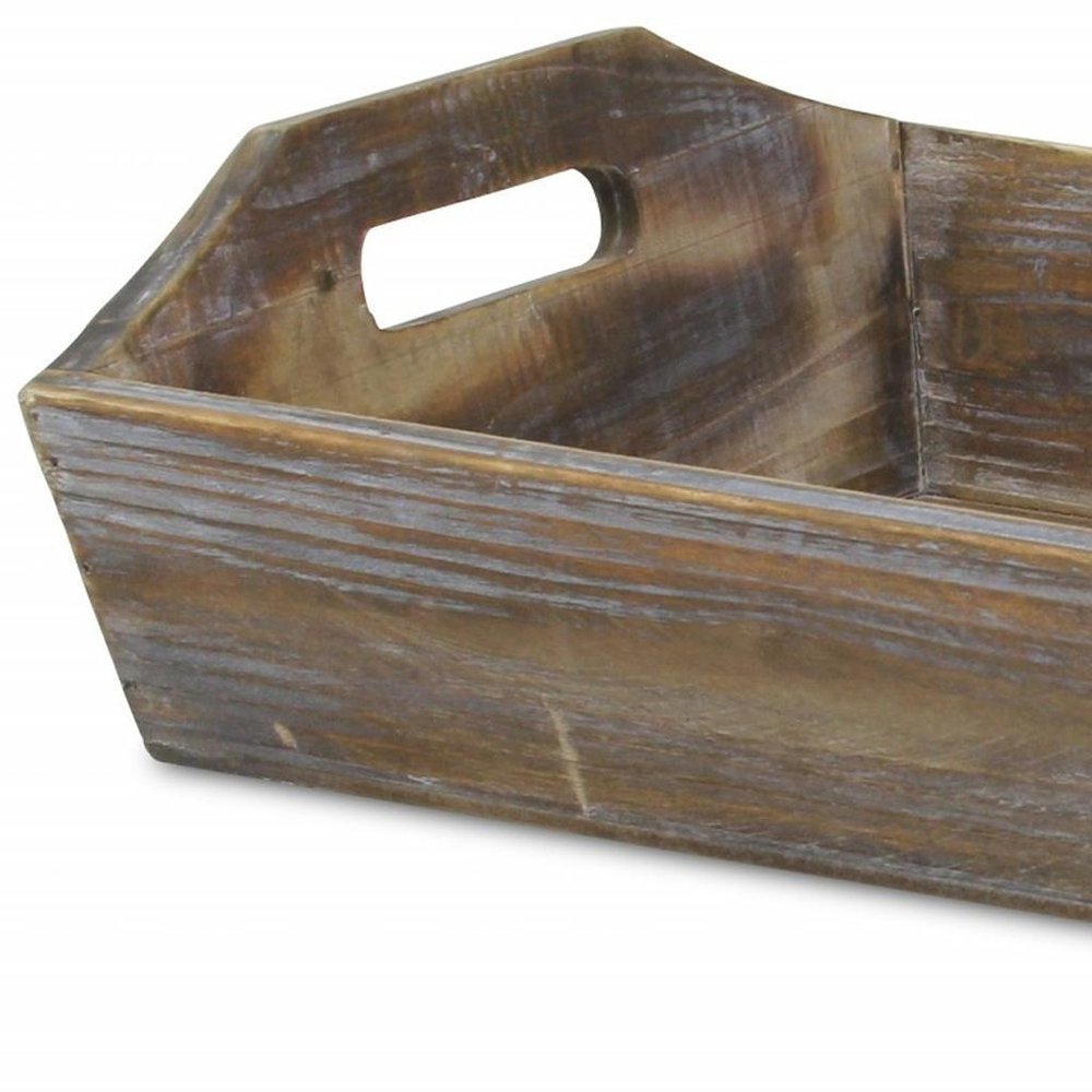 Dark Brown Finish Wood Serving Tray With Handles on a white background