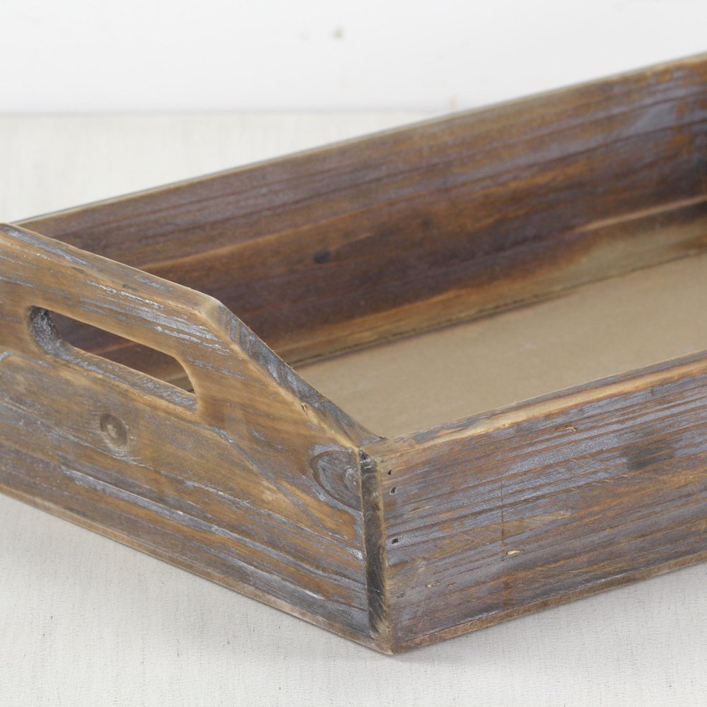Dark Brown Finish Wood Serving Tray With Handles close-up detail