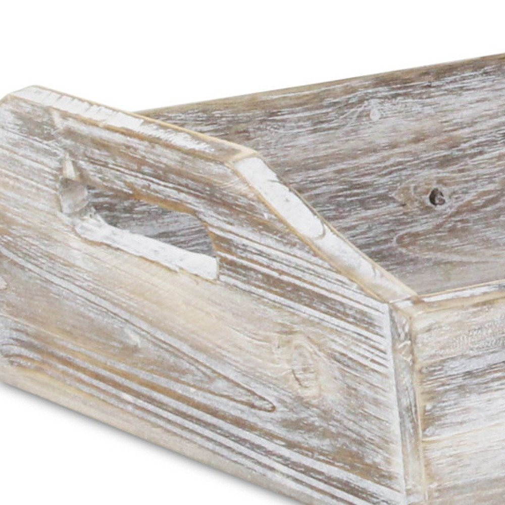 White Rustic Finish Wood Serving Tray With Handles on a white background