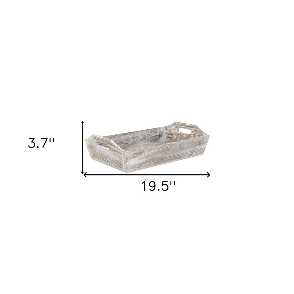 White Rustic Finish Wood Serving Tray With Handles on a white background