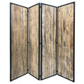 84" Brown Solid Wood Folding Four Panel Screen Room Divider - with Four Panels on a white background