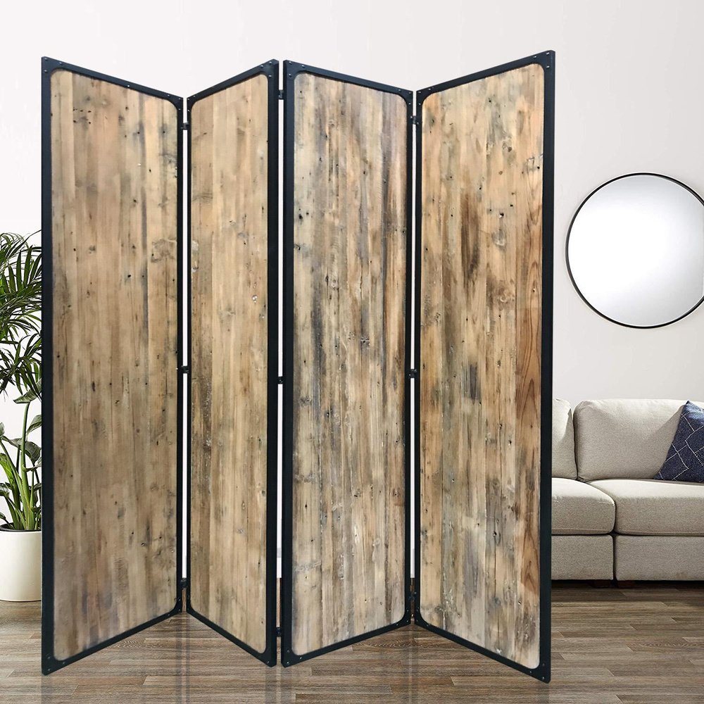 84" Brown Solid Wood Folding Four Panel Screen Room Divider - with Four Panels close-up detail
