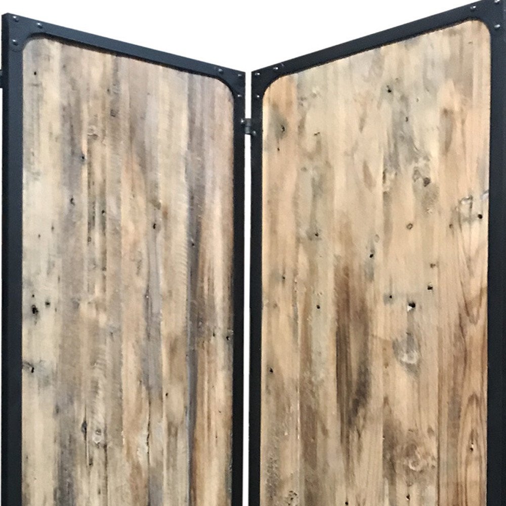 84" Brown Solid Wood Folding Four Panel Screen Room Divider - with Four Panels close-up detail