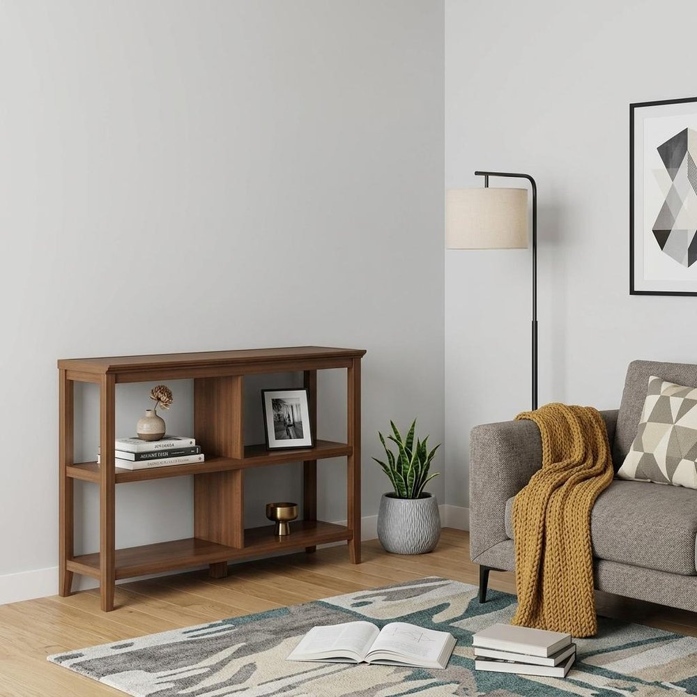 Brown Solid Wood Double Bookcase in a home interior