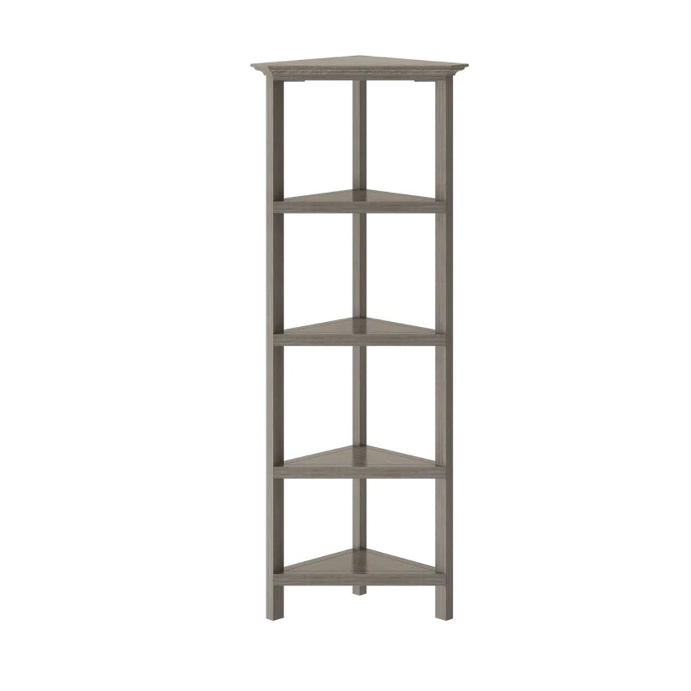 Gray Solid Wood Corner Bookcase on a white background