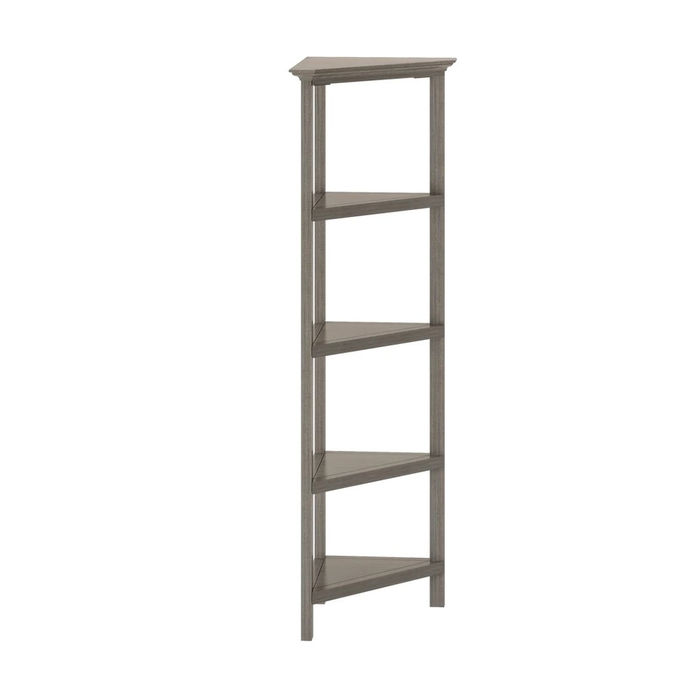 Gray Solid Wood Corner Bookcase on a white background