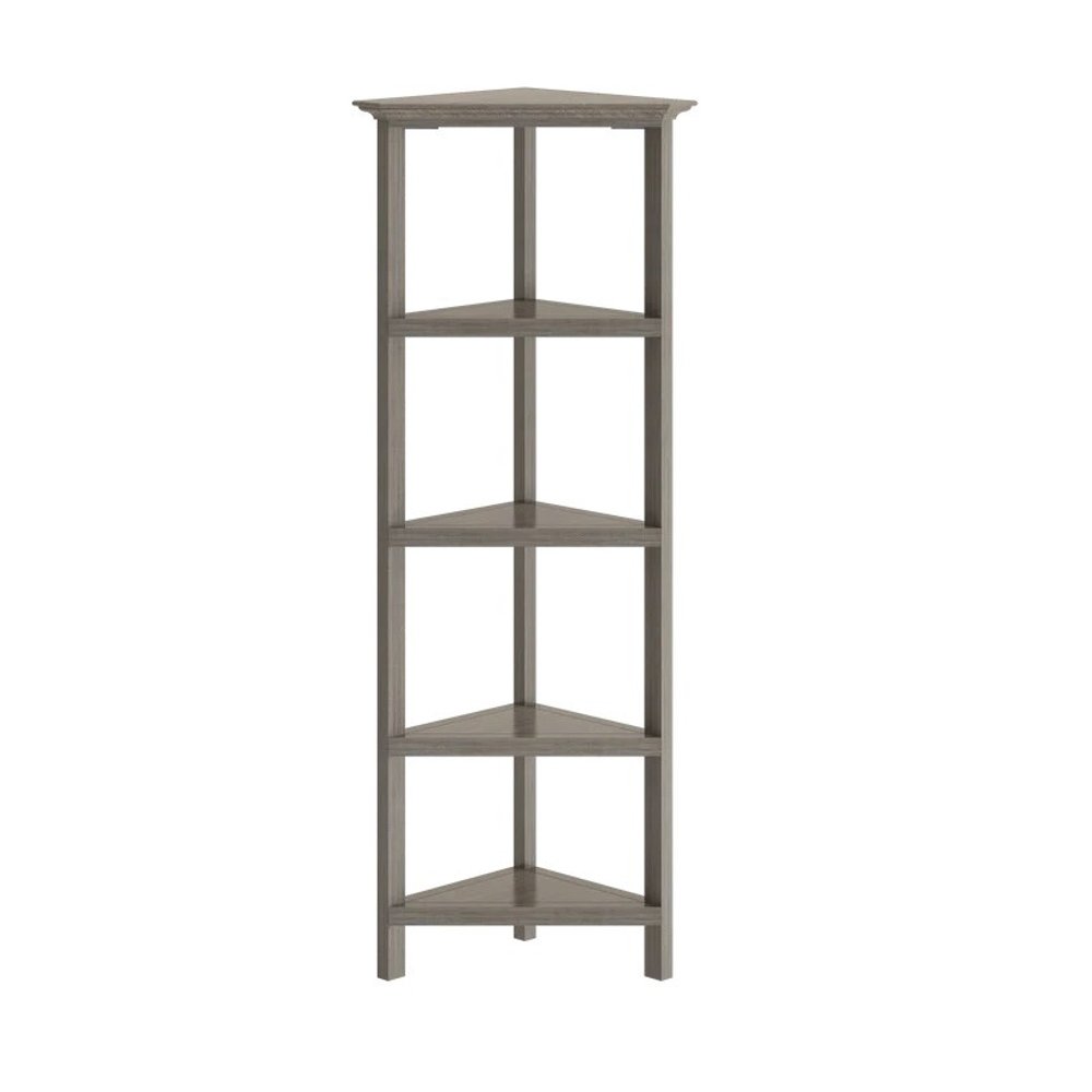 Gray Solid Wood Corner Bookcase on a white background