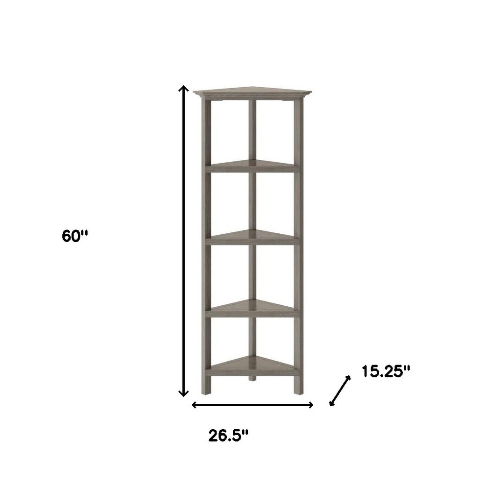 Gray Solid Wood Corner Bookcase on a white background