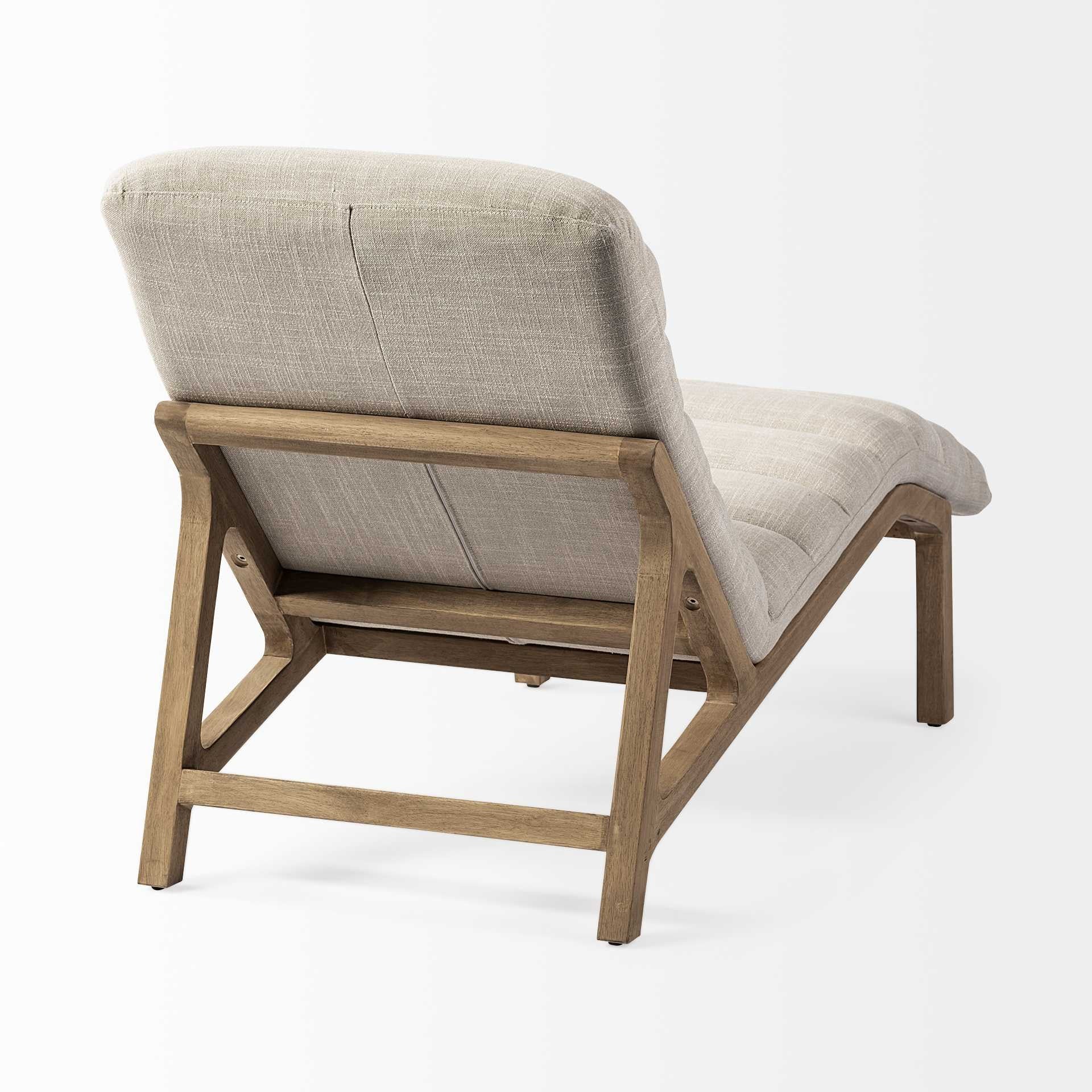 54" Cream and Brown Fabric Tufted Lounge Chair