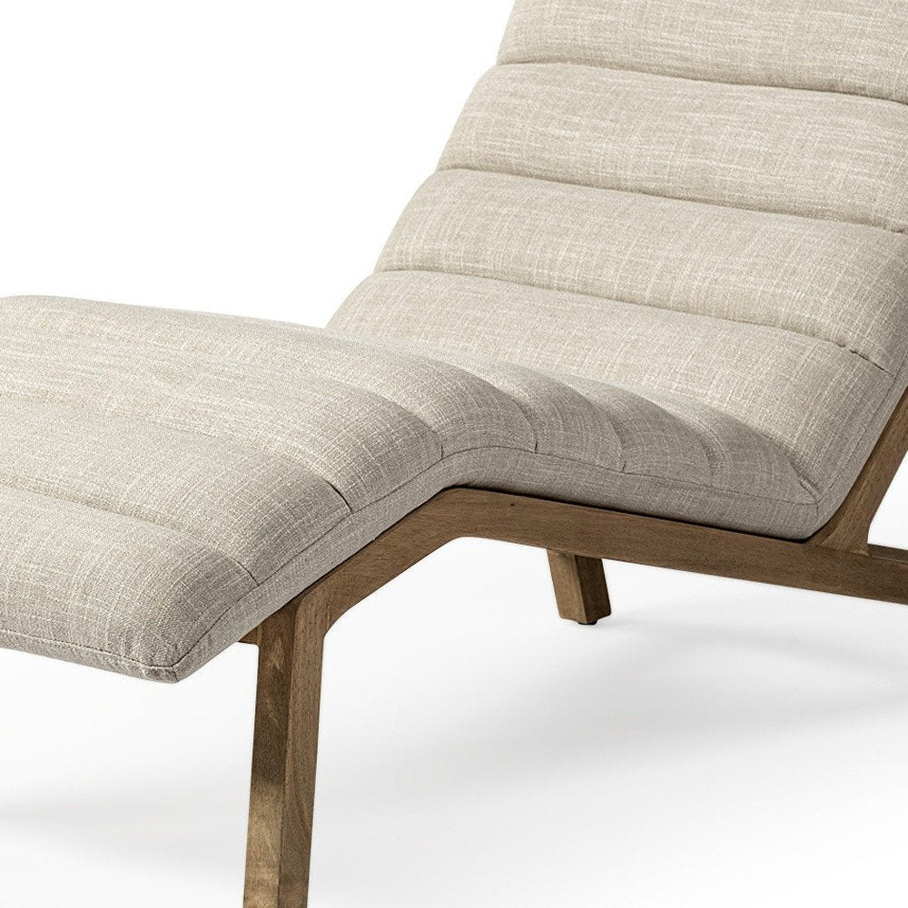 54" Cream and Brown Fabric Tufted Lounge Chair. Accent chair isolated on a plain white background, showing a cream fabric surface.