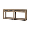 72" Brown Solid Wood Floor Shelf Console Table And Drawers on a white background