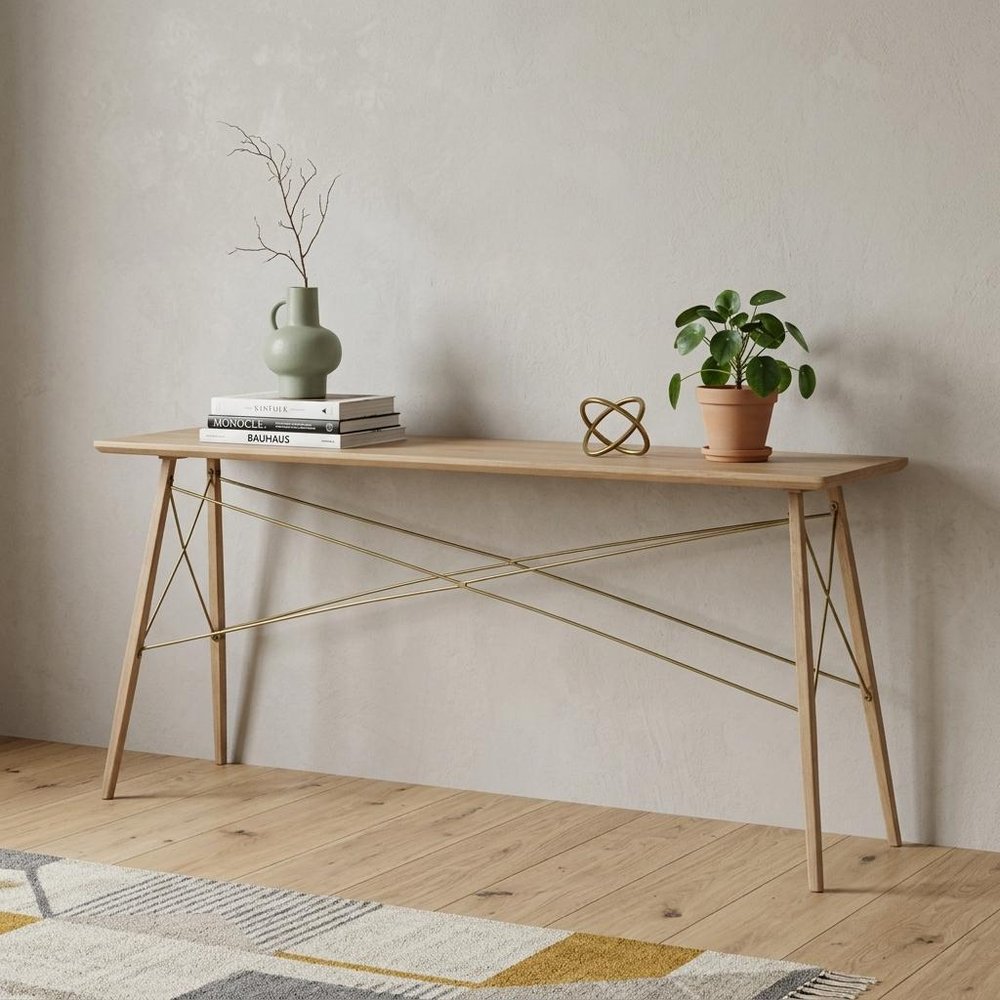 66" Brown Solid Wood Console Table. Console table in brown wood.